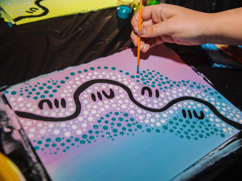 Aboriginal dot painting with Kabushka Ngemba